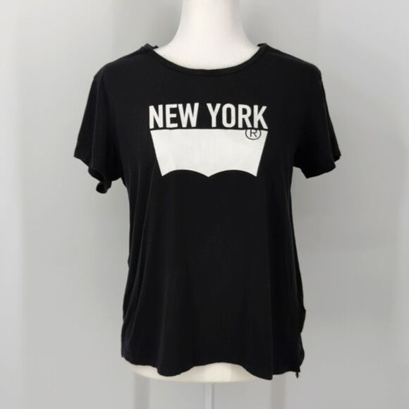 Levi's Levi Strauss Black White New York Short Sleeve 100% Cotton T-shirt Large - Picture 1 of 8